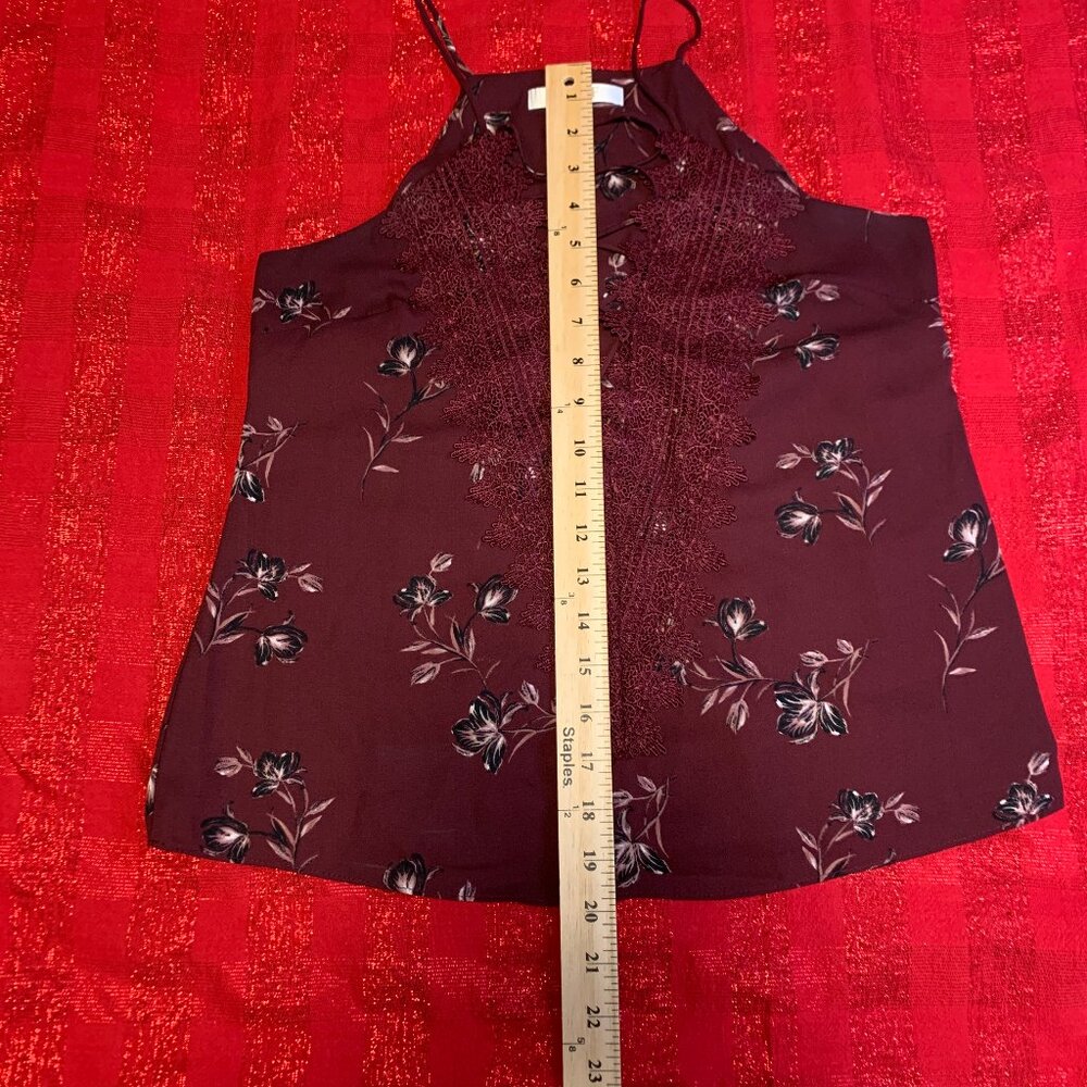 WAYF Floral Burgundy Lace-Up Tank Top in Size XS